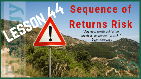 This is the header image for the Fiology lesson Sequence of Returns Risk: Don't Risk Your Retirement. The image depicts a sign that indicates warning, there may be trouble ahead, proceed with caution to indicate we need to be aware of the risks returns, positive or negative, can have on our intentions to retire early and stay retired.