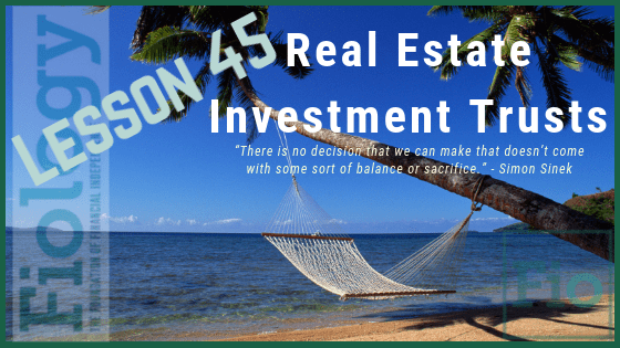 This is a header image for the Fiology lesson REITs: Should You Invest in Real Estate Investment Trusts? It depicts a hammock hanging from a palm tree on a beach to represent the possibility of passive income from REITS supporting a preferred lifestyle.