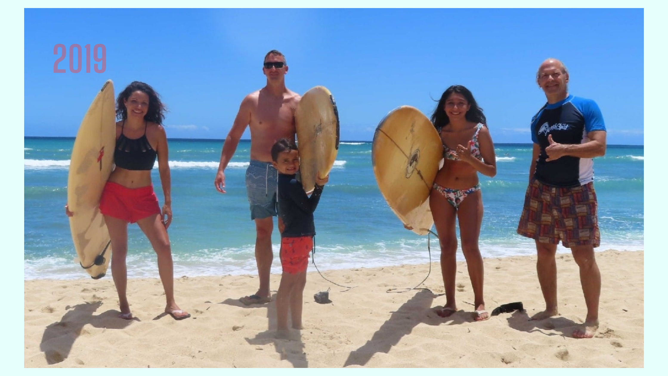 Family surfing in Hawaii in 2019